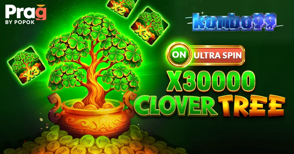 Tampilan visual slot Clover Tree x30000 Prag dengan latar belakang hijau.